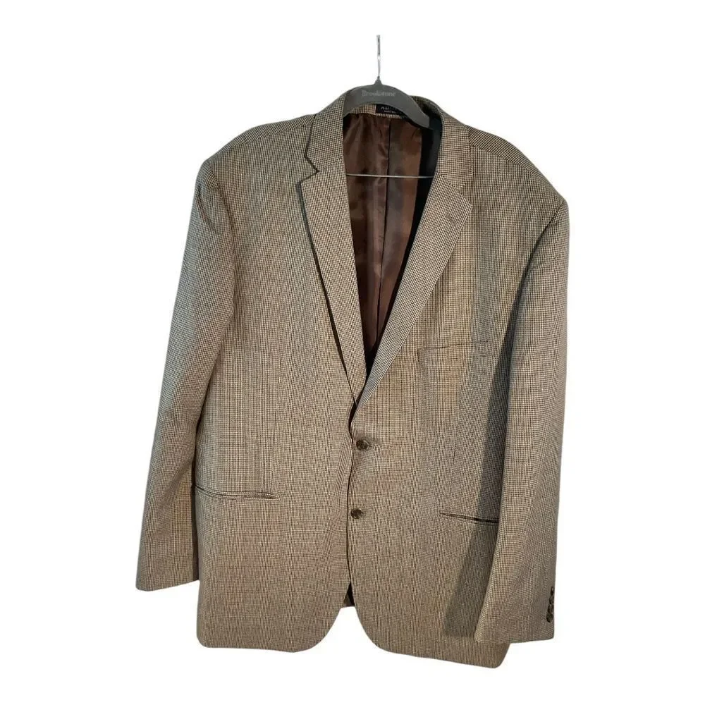 Adolfo Mens Houndstooth Beige long sleeve Suit Jacket Blazer Sport Coat Size XL